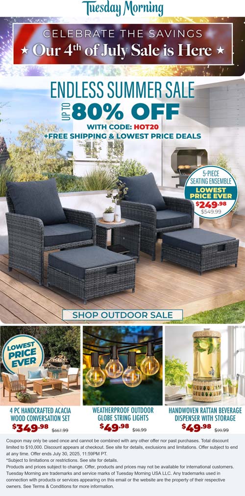 Tuesday Morning coupons & promo code for July 2025