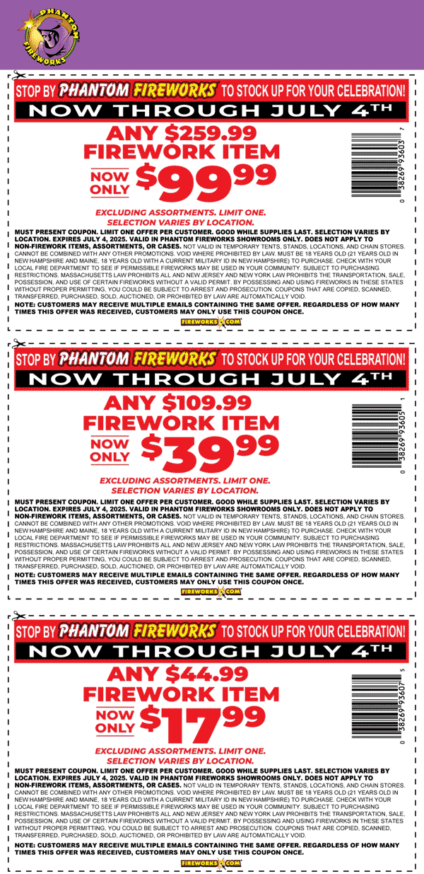 Phantom Fireworks coupons & promo code for July 2025