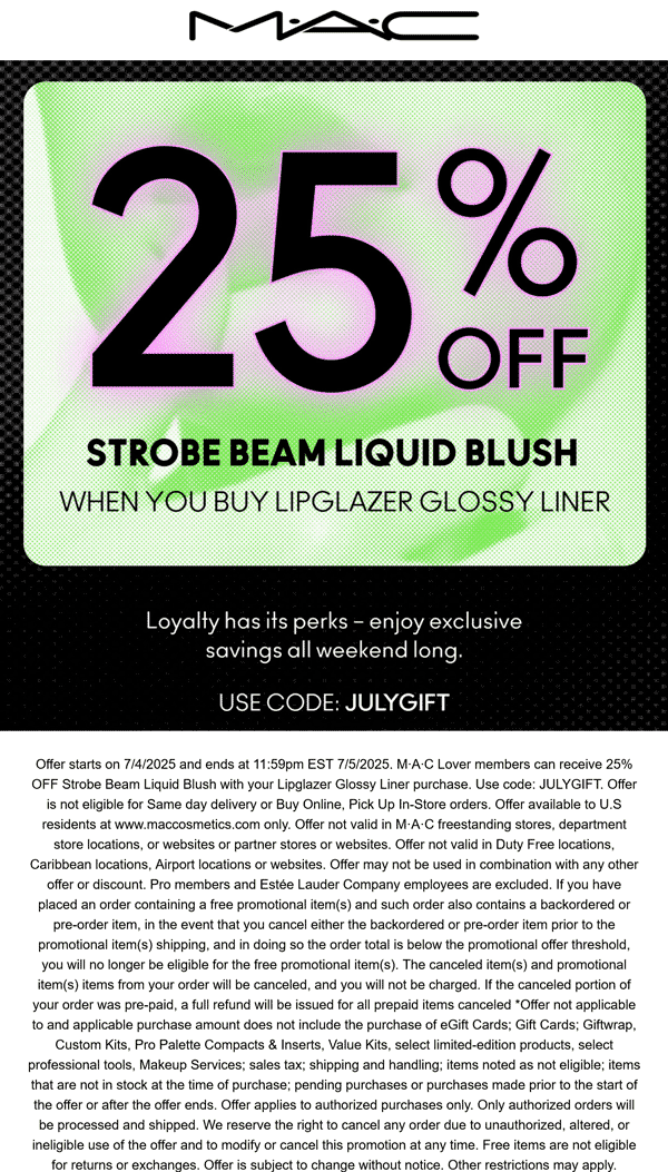 MAC coupons & promo code for July 2025