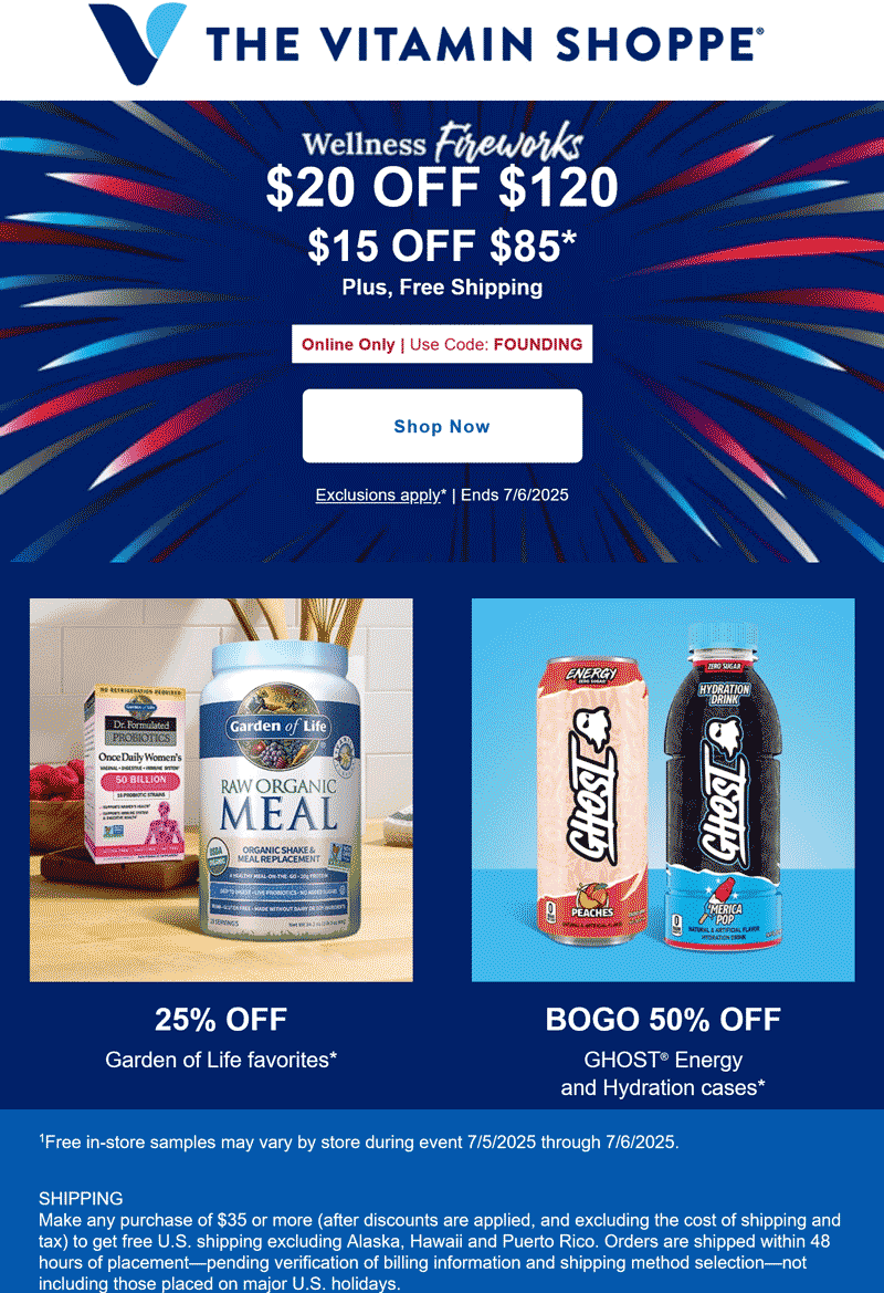 The Vitamin Shoppe coupons & promo code for July 2025