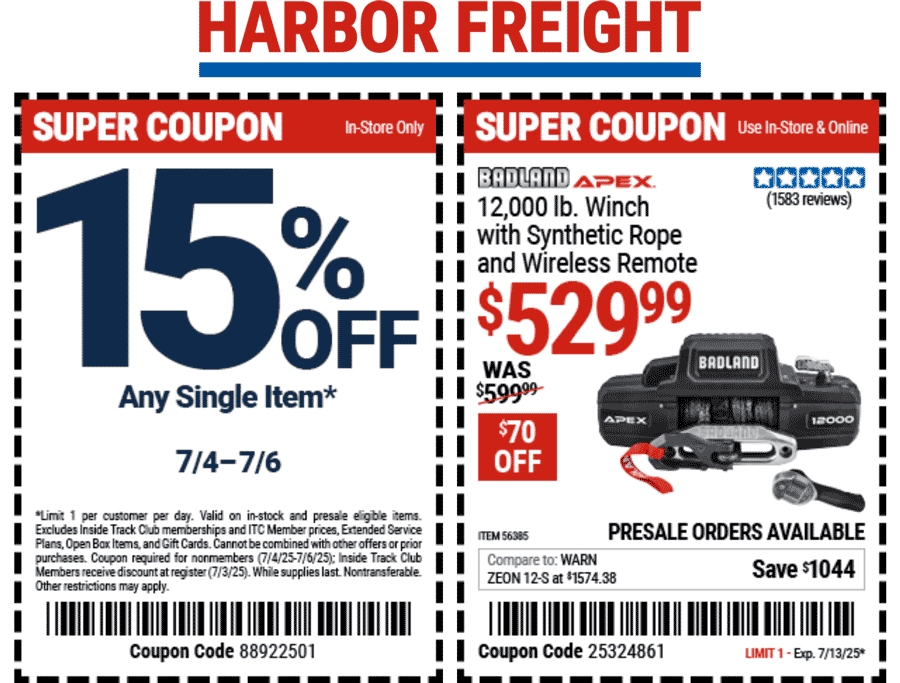 Harbor Freight coupons & promo code for July 2025