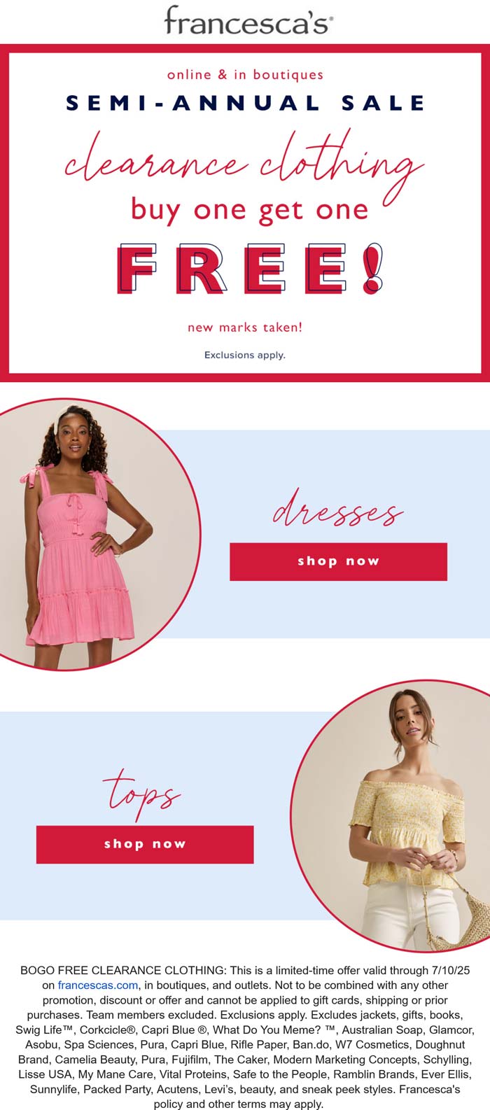Francescas coupons & promo code for July 2025
