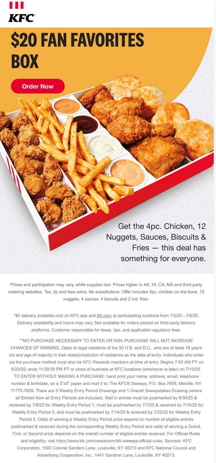 KFC coupons & promo code for July 2025