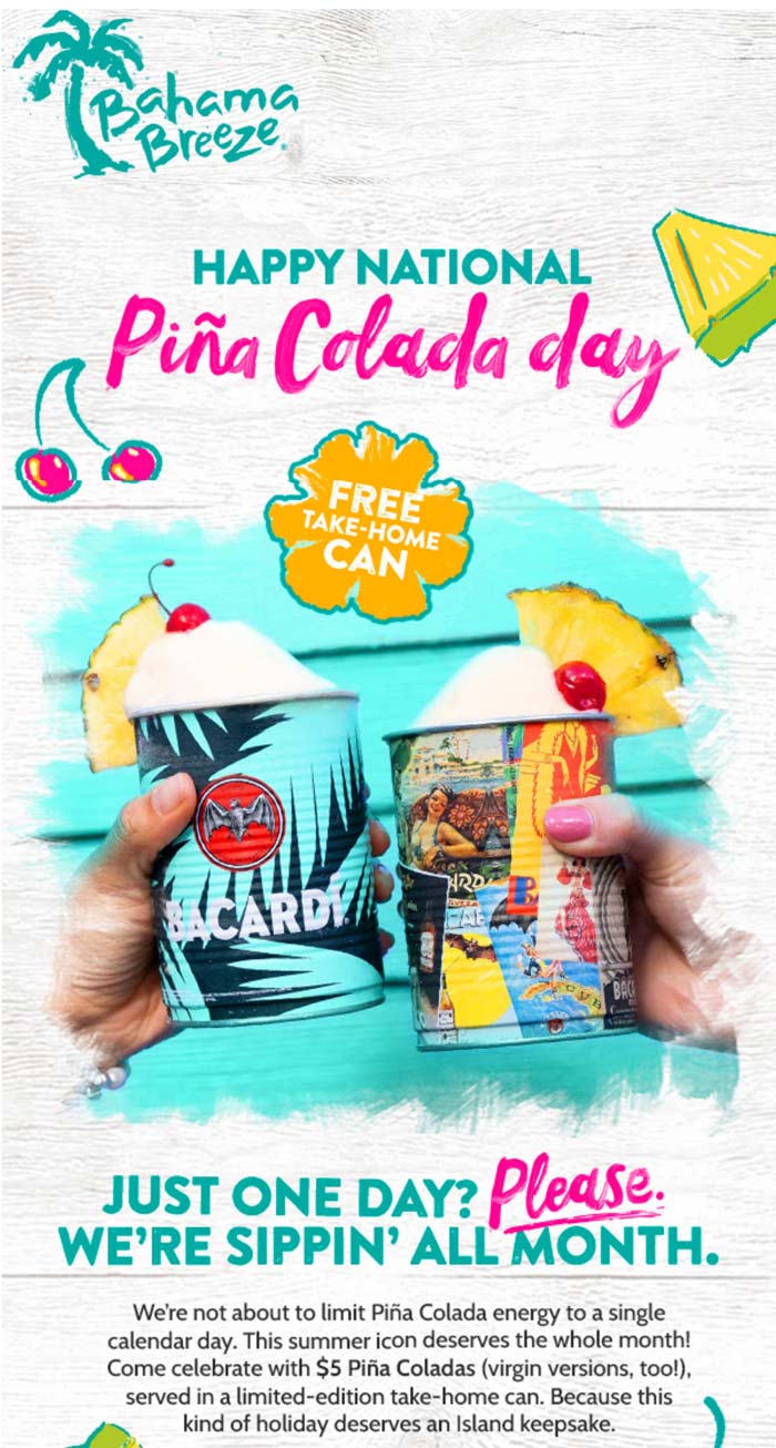 Bahama Breeze coupons & promo code for July 2025