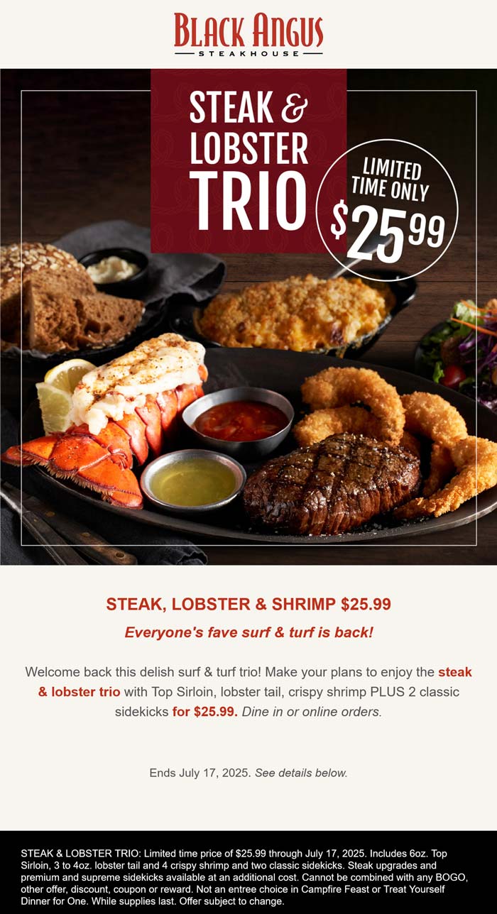 Black Angus coupons & promo code for July 2025