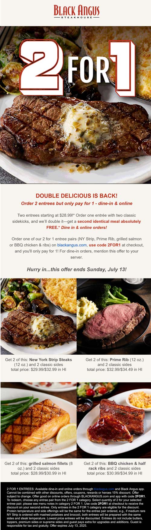 Black Angus coupons & promo code for July 2025
