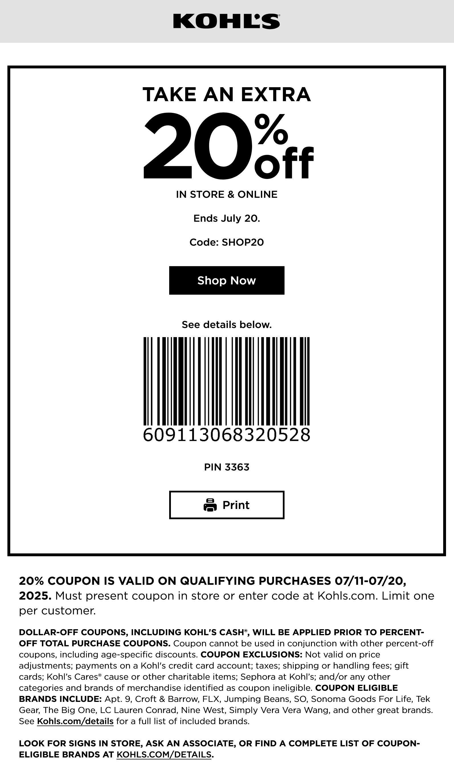 Kohls coupons & promo code for July 2025