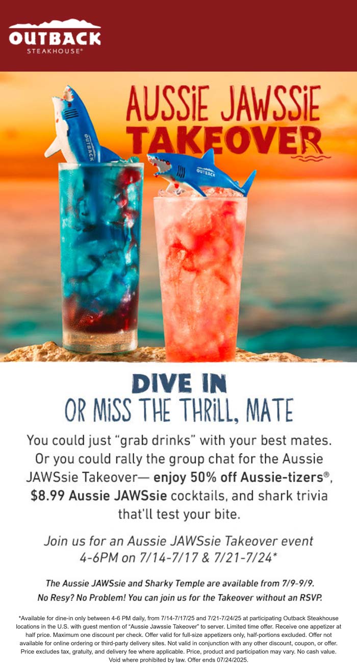 Outback Steakhouse coupons & promo code for July 2025