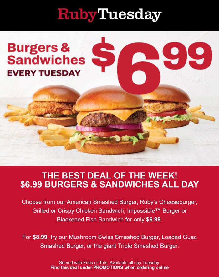 Ruby Tuesday coupons & promo code for July 2025