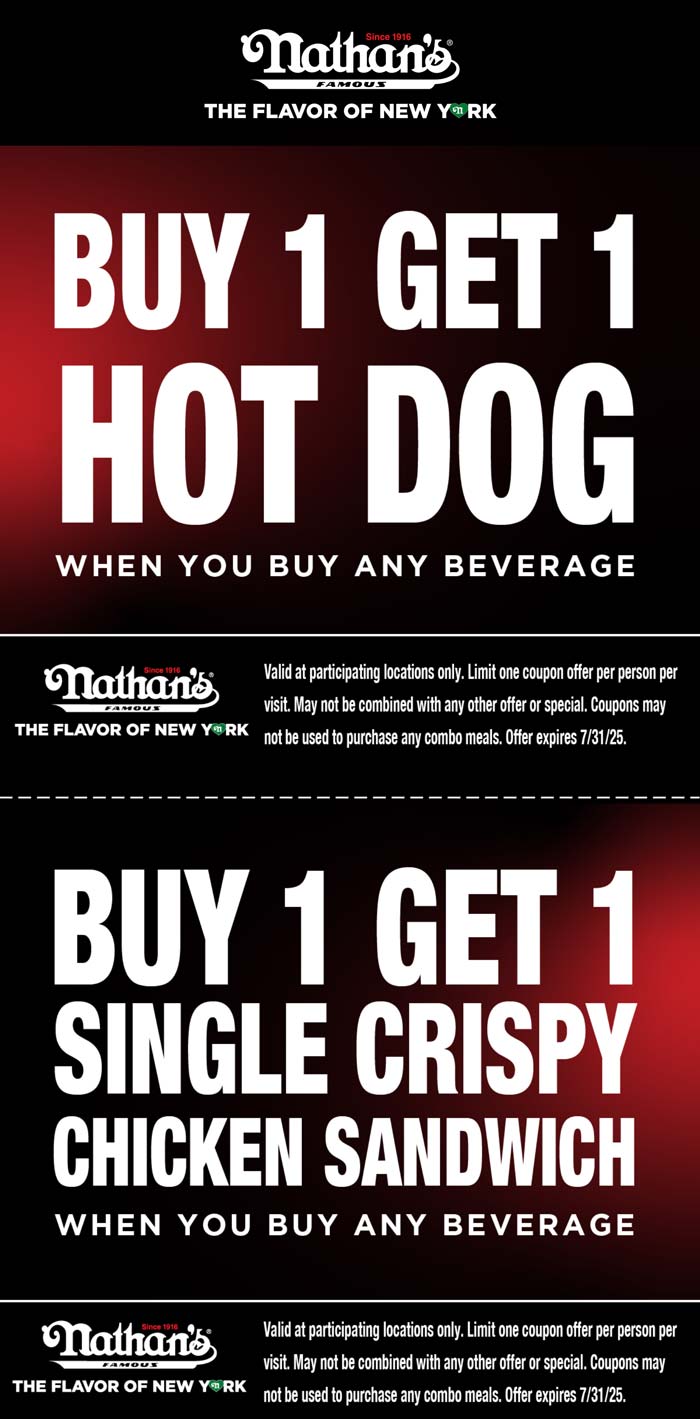 Nathans Famous coupons & promo code for July 2025