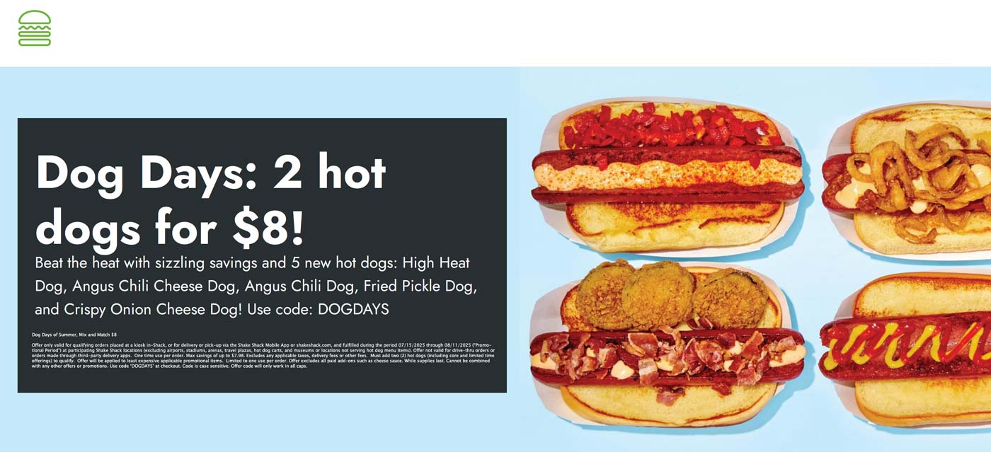 Shake Shack coupons & promo code for July 2025