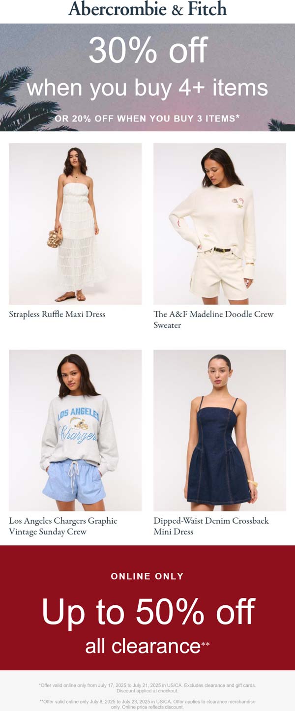 Abercrombie & Fitch coupons & promo code for July 2025
