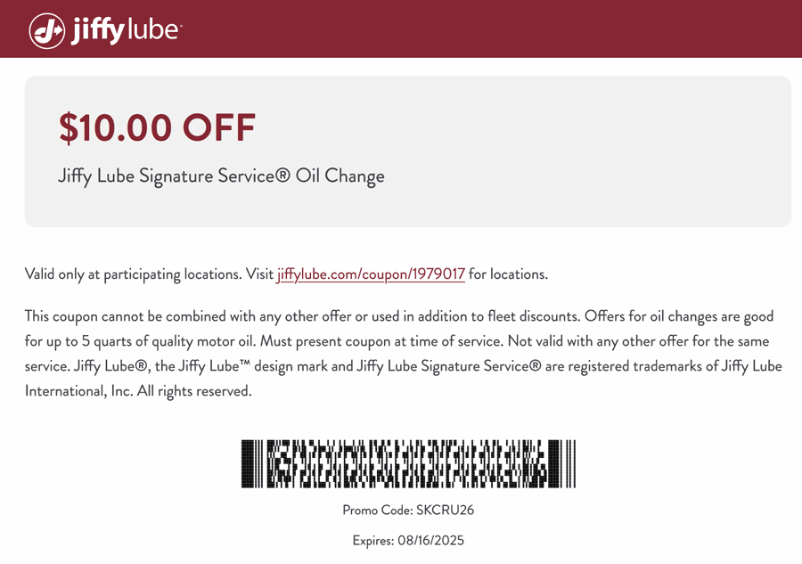 Jiffy Lube coupons & promo code for July 2025