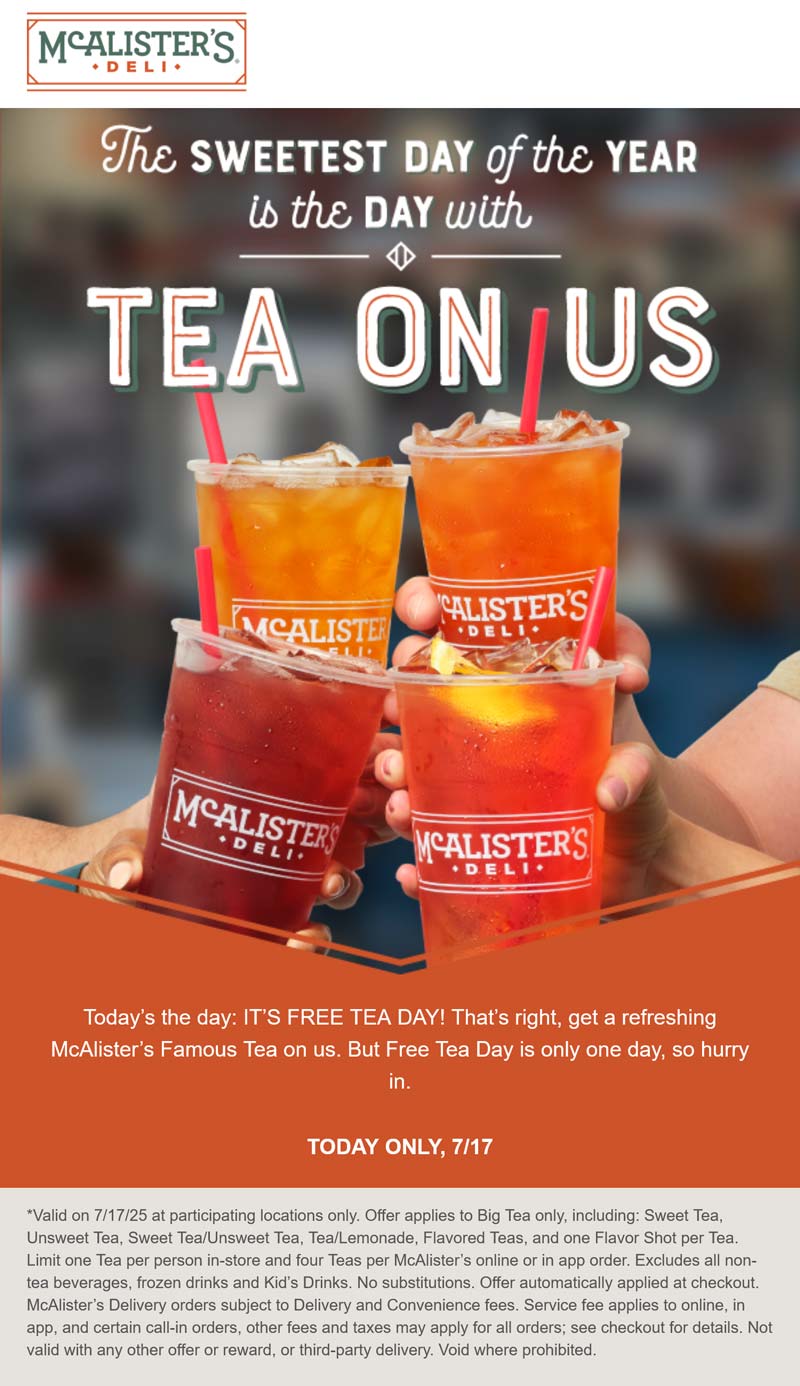 McAlisters Deli coupons & promo code for July 2025