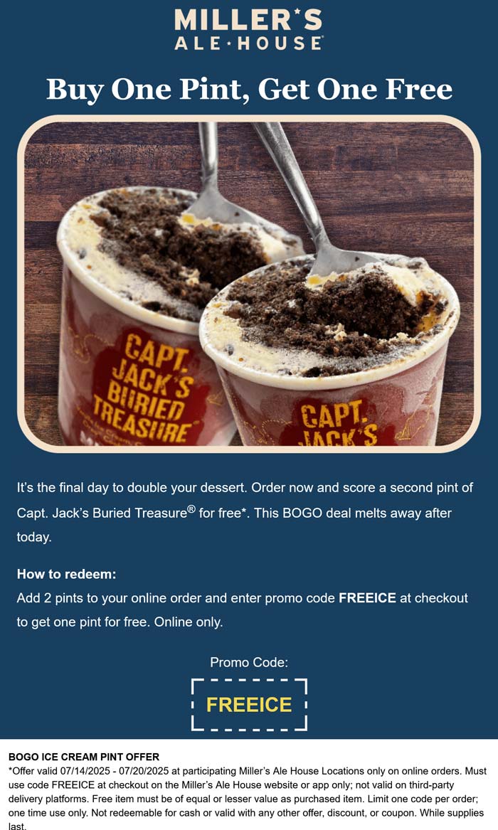 Millers Ale House coupons & promo code for August 2025
