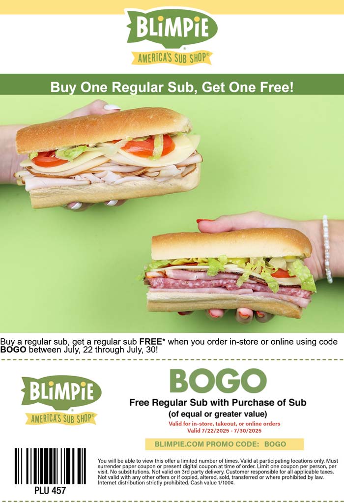 Blimpie coupons & promo code for July 2025