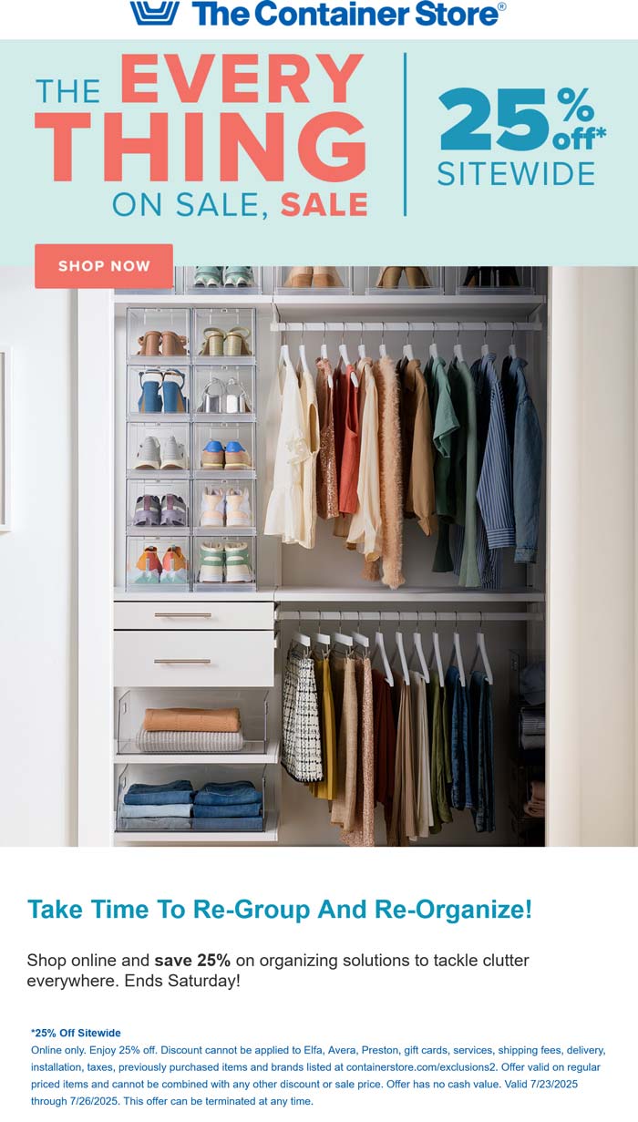 The Container Store stores Coupon  25% off everything online at The Container Store #thecontainerstore 