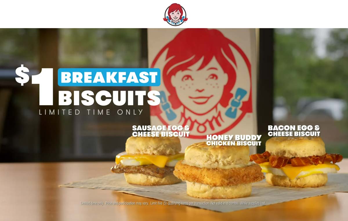 Wendys restaurants Coupon  $1 breakfast biscuits at Wendys #wendys 