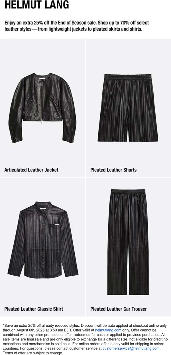 Helmut Lang stores Coupon  Extra 25% off sale items at Helmut Lang #helmutlang 