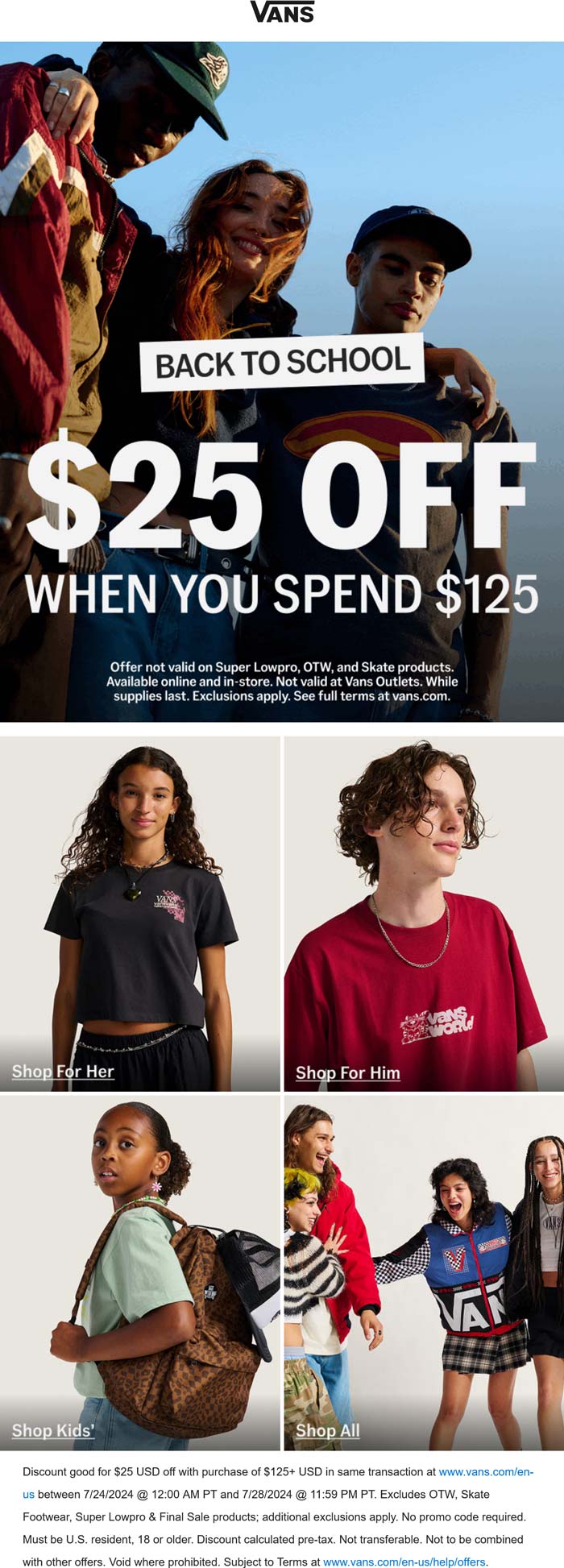 Vans stores Coupon  $25 off $125 at Vans, ditto online #vans 