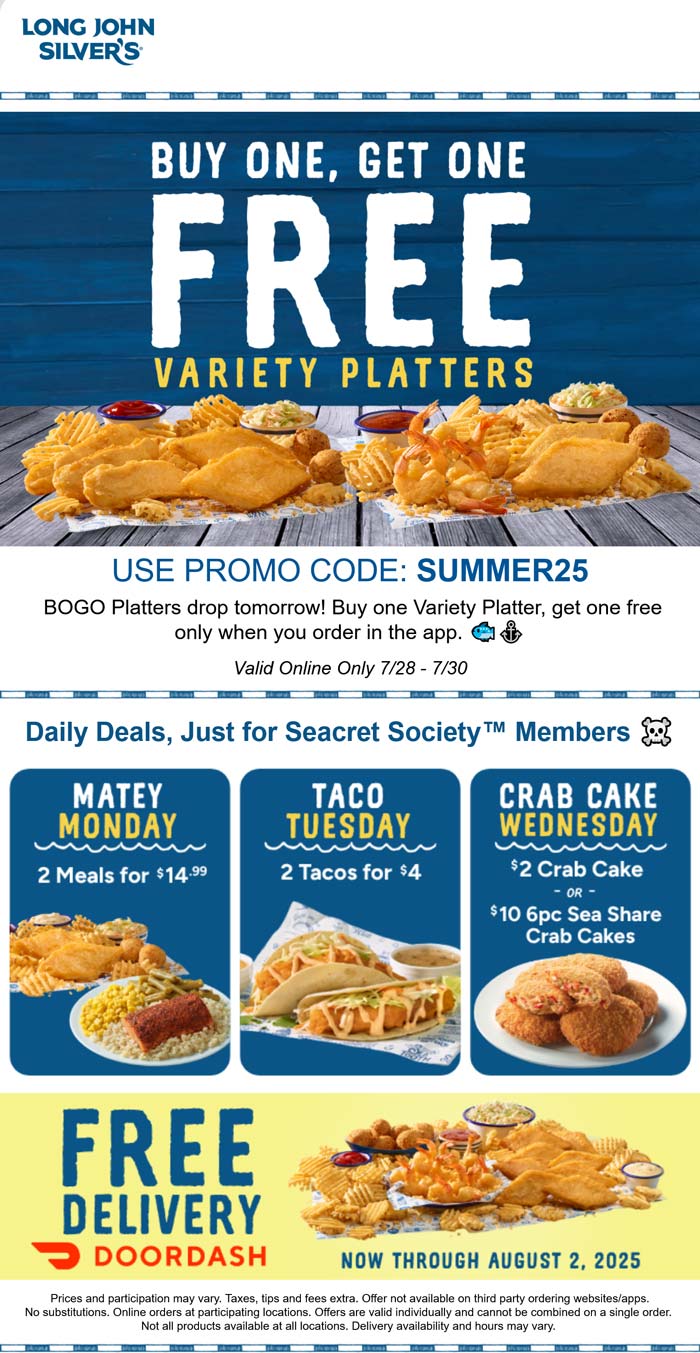 Long John Silvers coupons & promo code for August 2025
