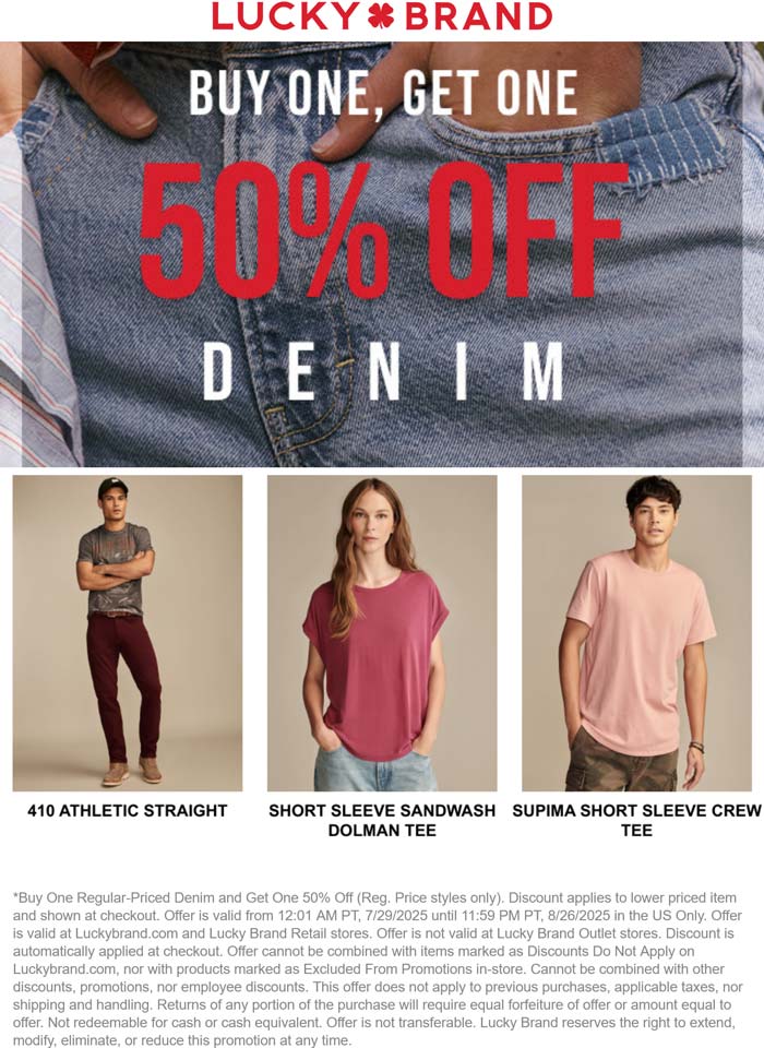 Lucky Brand coupons & promo code for August 2025