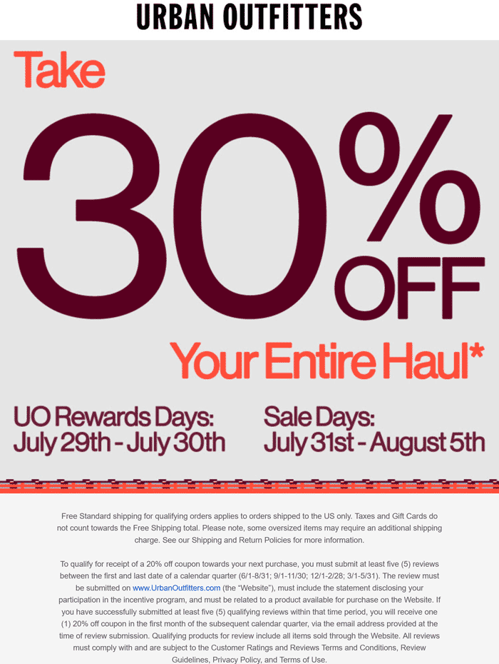 Urban Outfitters stores Coupon  30% off everything at Urban Outfitters #urbanoutfitters 