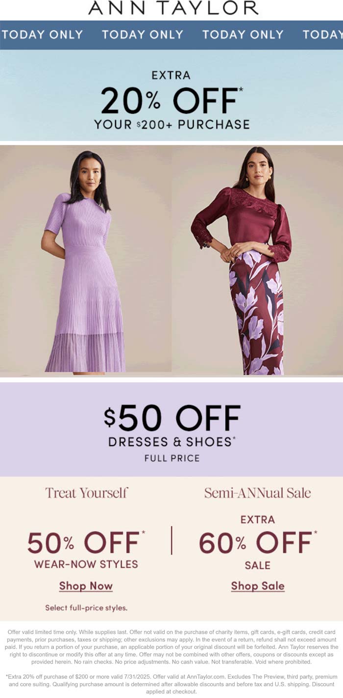 Ann Taylor coupons & promo code for August 2025