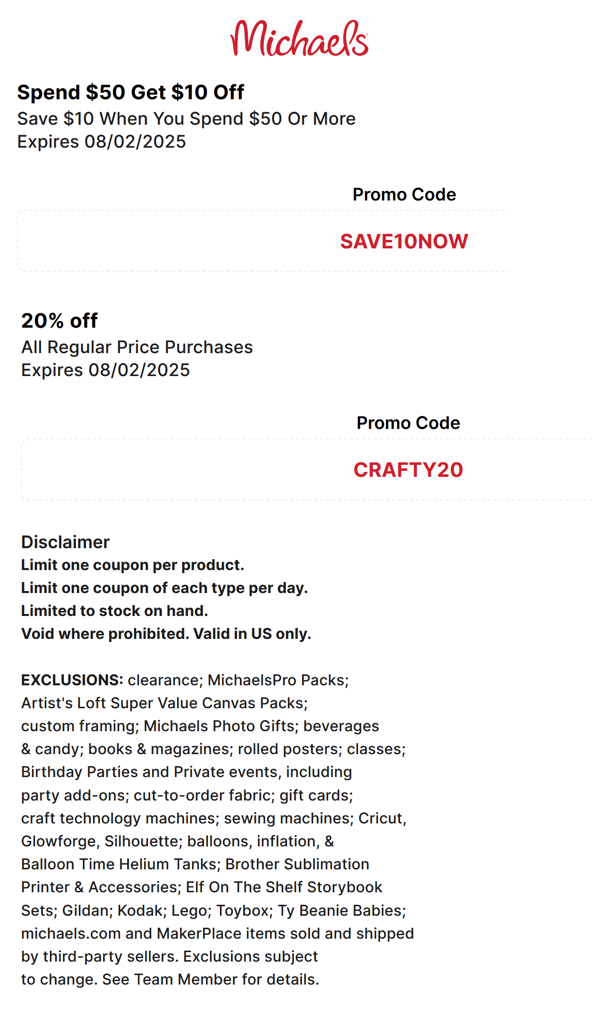Michaels coupons & promo code for August 2025