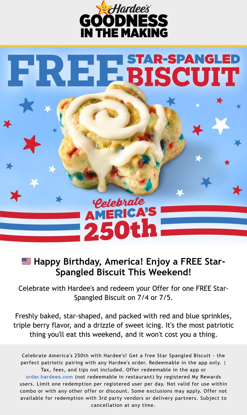Hardees restaurants Coupon  Free biscuit via login at Hardees #hardees 