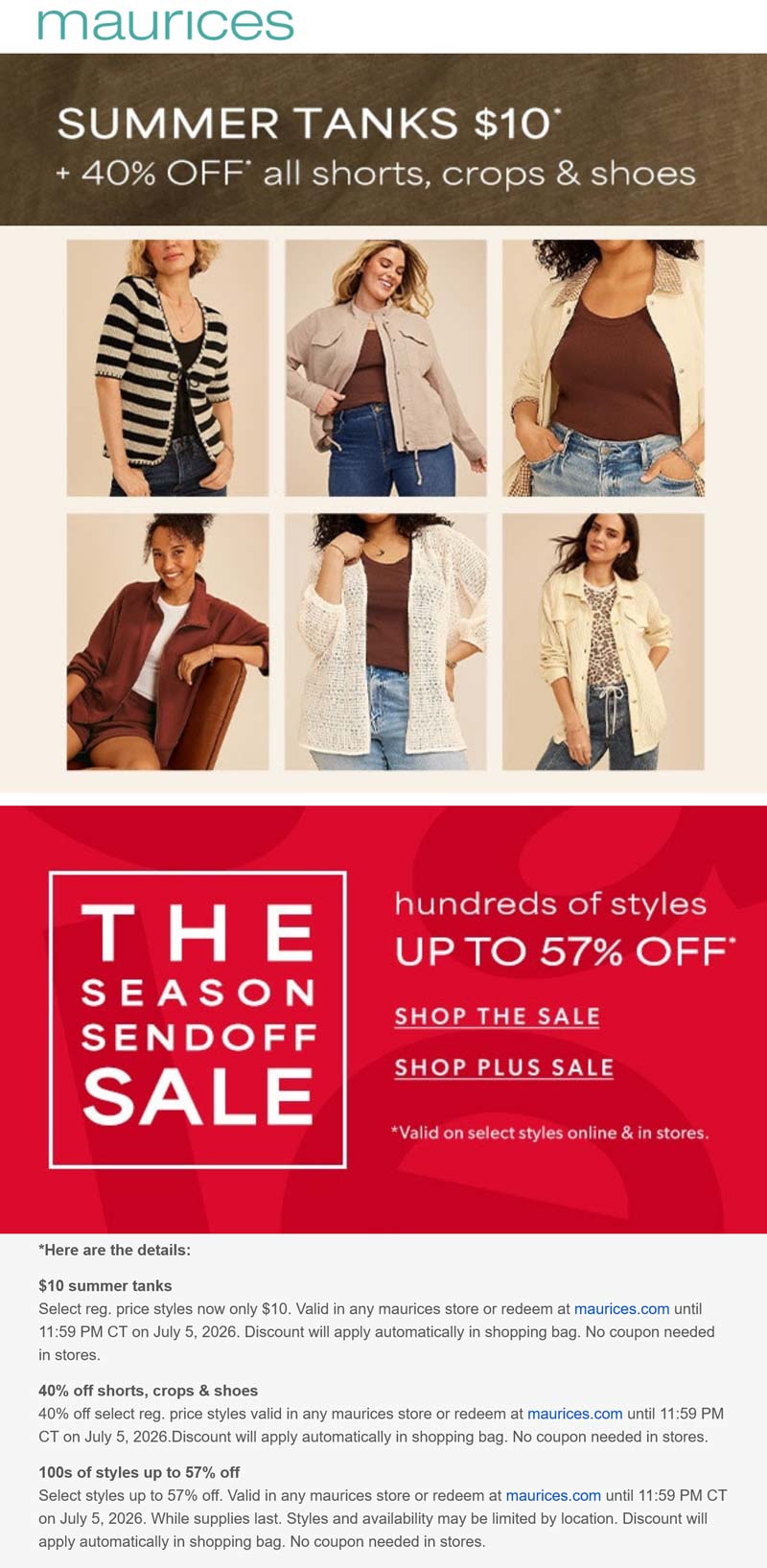 Maurices stores Coupon  40% off shorts crops & shoes at Maurices #maurices 