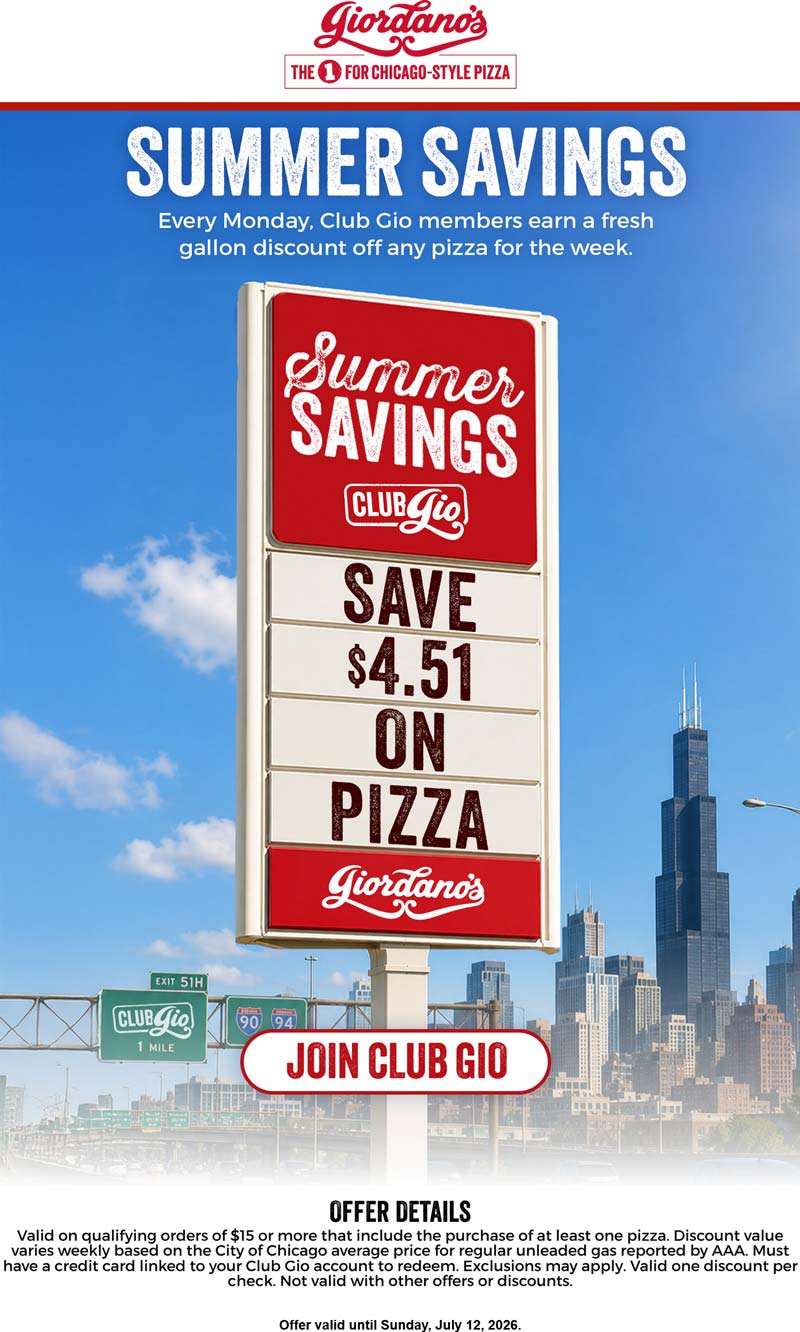 Giordanos restaurants Coupon  $4.51 off $15 Mondays at Giordanos pizza #giordanos 