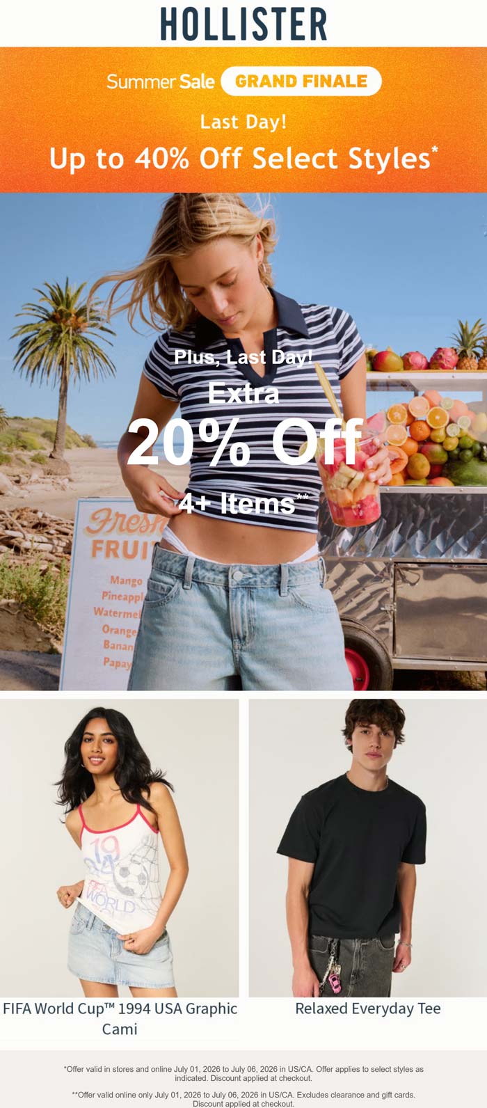 Hollister stores Coupon  20% off 4+ items & more today at Hollister #hollister 