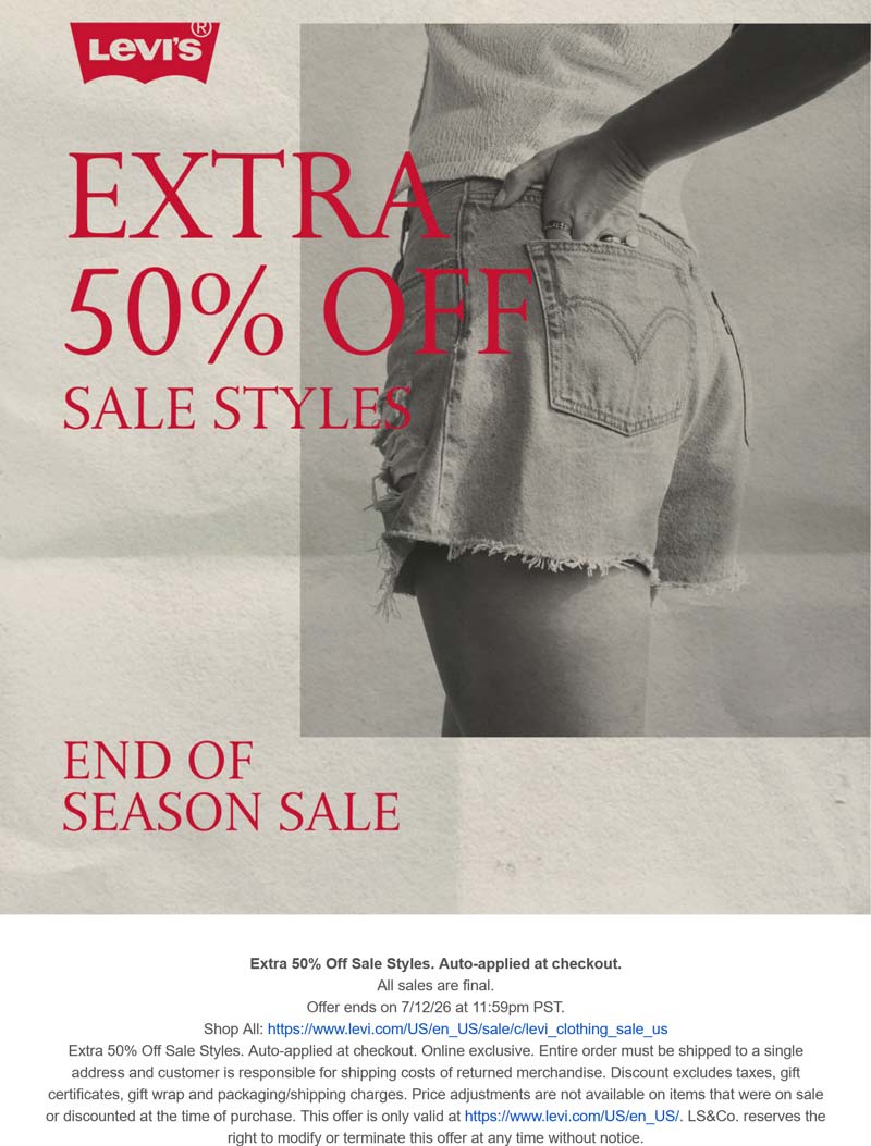 Levis stores Coupon  Extra 50% off sale styles online at Levis #levis 