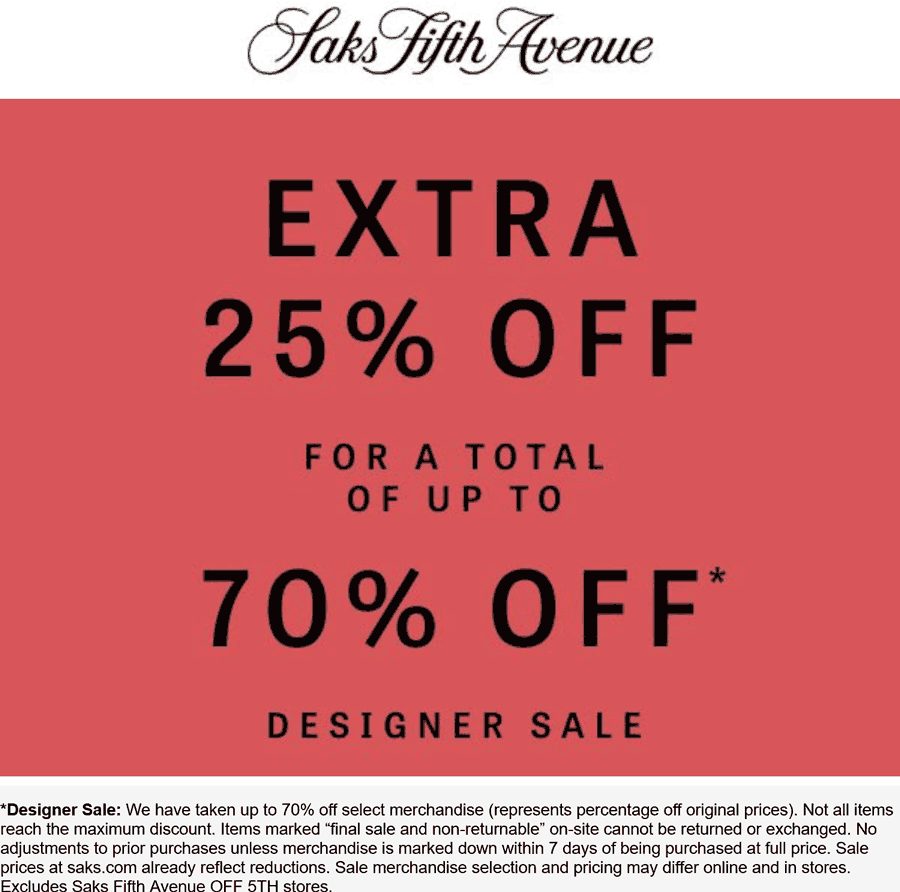 Saks Fifth Avenue stores Coupon  Extra 25% off at Saks Fifth Avenue #saksfifthavenue 