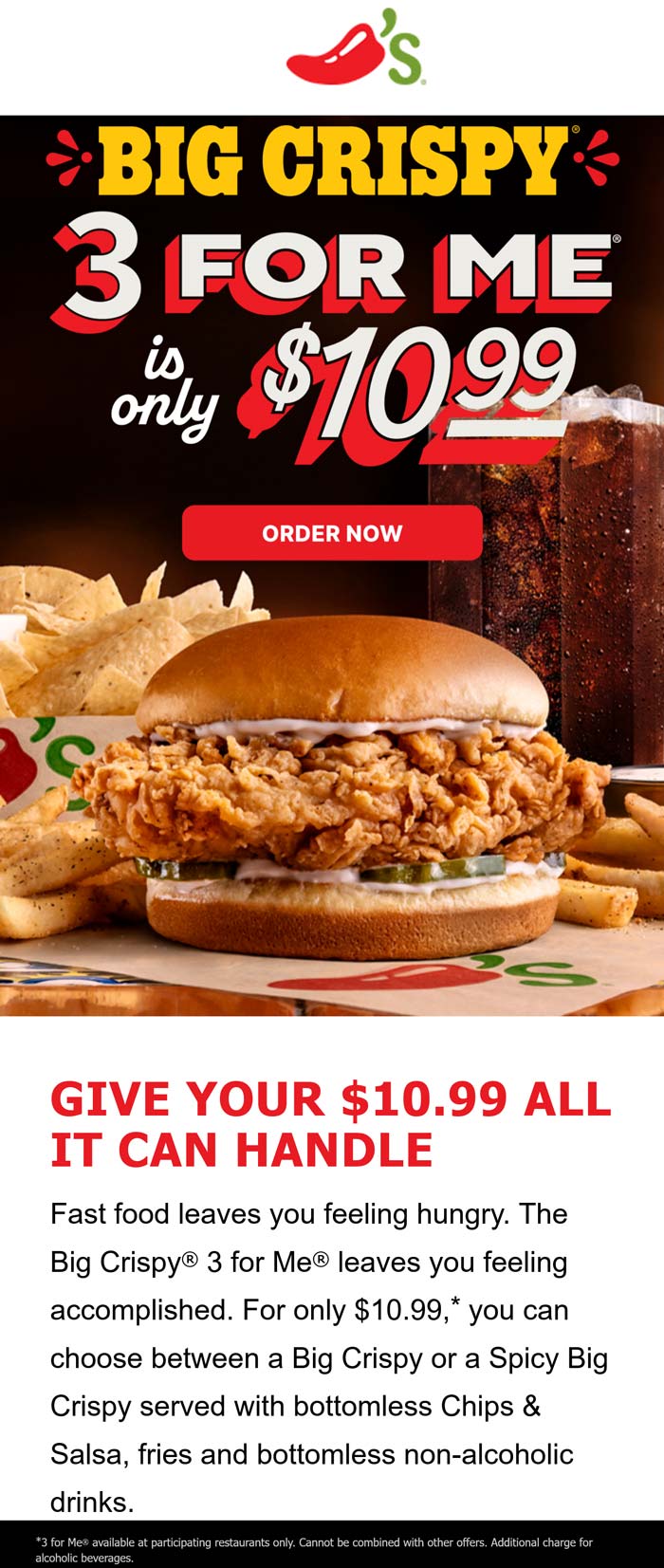 Chilis restaurants Coupon  Chicken sandwich + fries + bottomless drinks + bottomless chips salsa = $11 at Chilis #chilis 