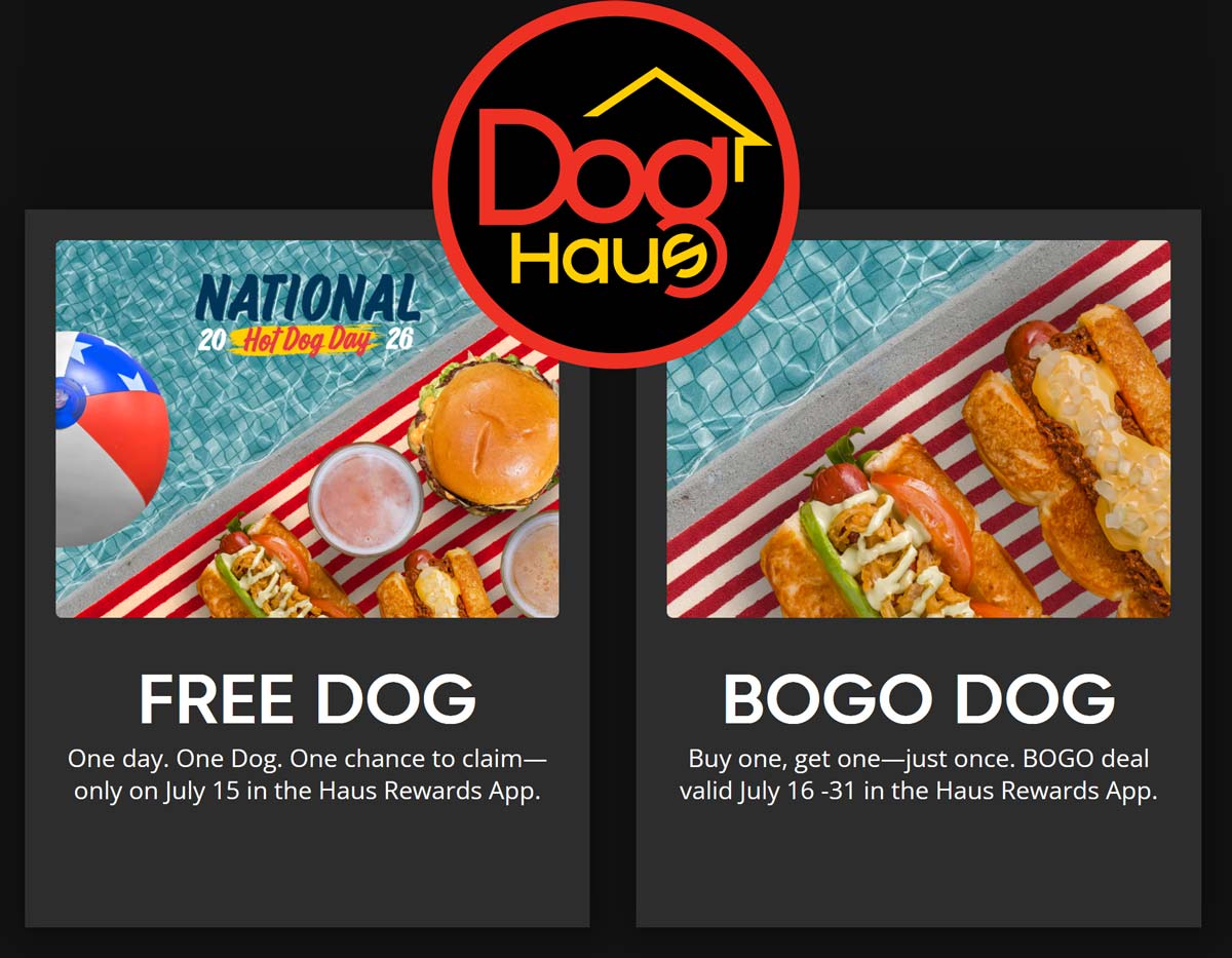 Dog Haus restaurants Coupon  Free hot dog & more via login at Dog Haus restaurants #doghaus 