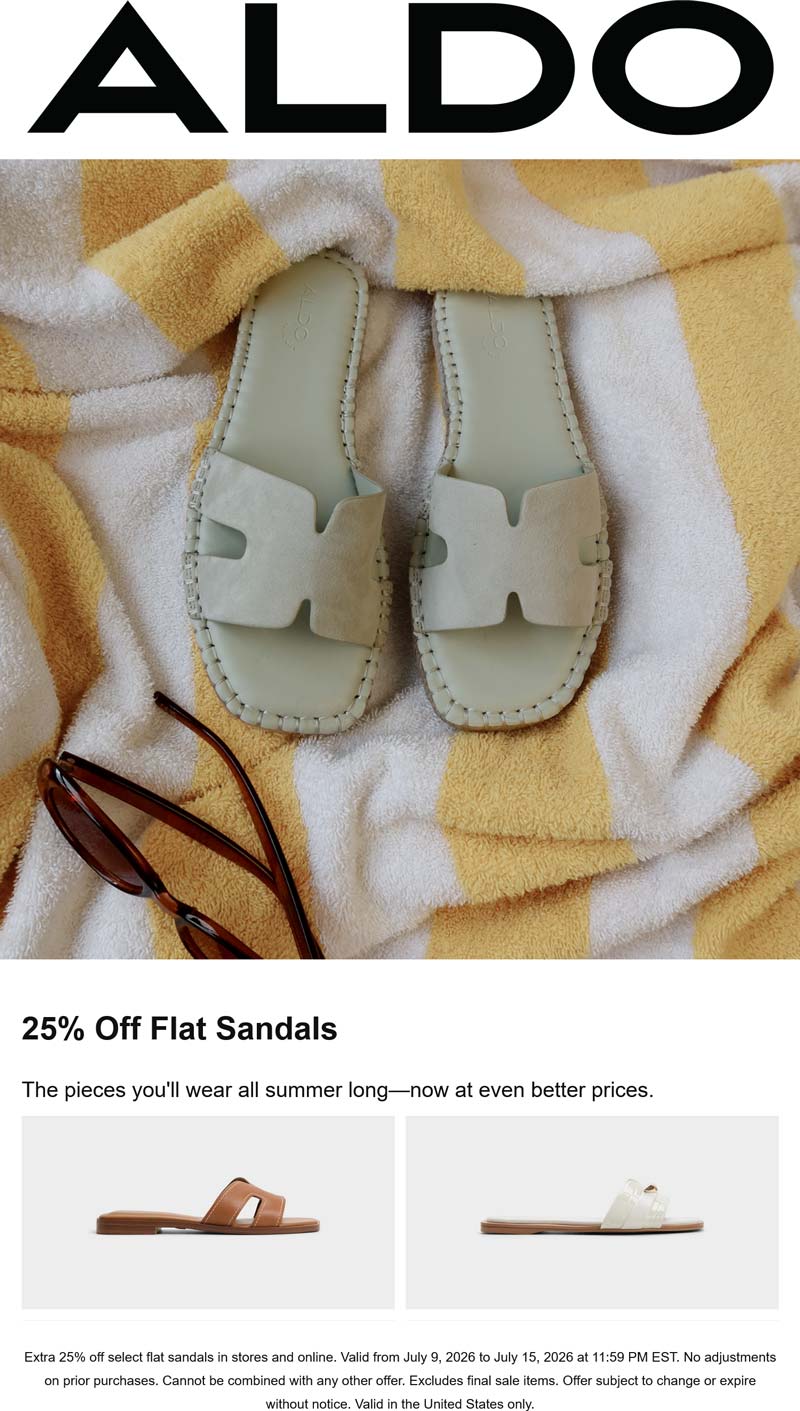 ALDO 25% off flat sandals at ALDO #aldo ALDO stores Coupon 25% off flat sandals at ALDO #aldo