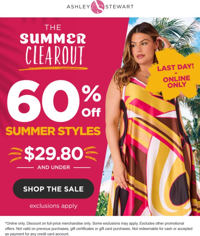 Ashley Stewart stores Coupon  60% off summer styles online today at Ashley Stewart #ashleystewart 
