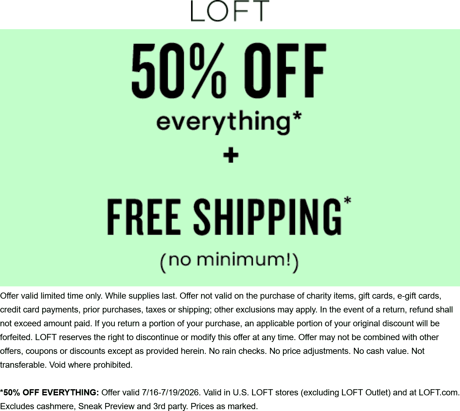 LOFT stores Coupon  50% off everything online at LOFT #loft 