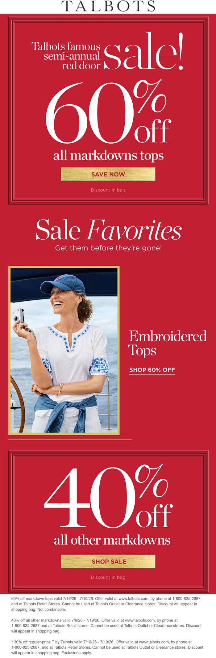Talbots stores Coupon  Extra 60% off sale tops & 40% other sales at Talbots, ditto online #talbots 