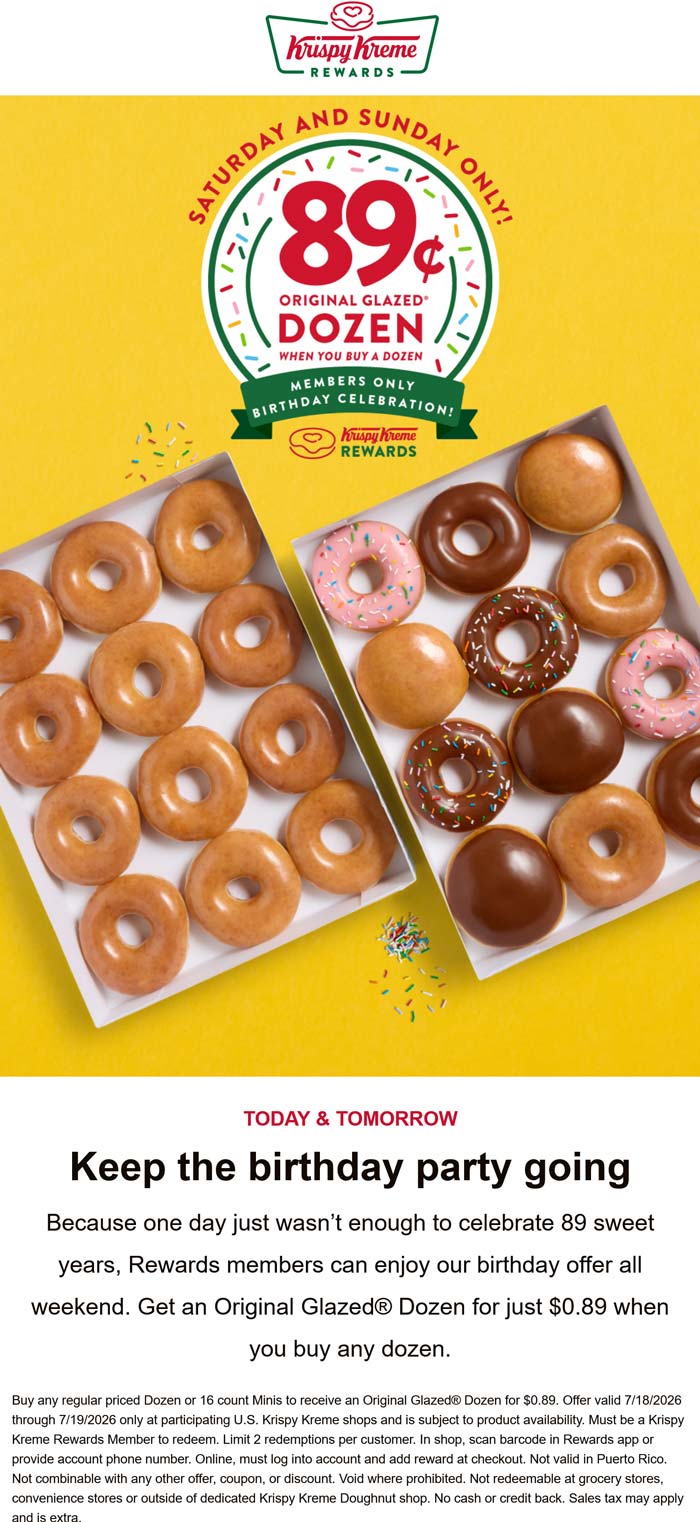 Krispy Kreme restaurants Coupon  Second dozen for $1 via login at Krispy Kreme doughnuts #krispykreme 