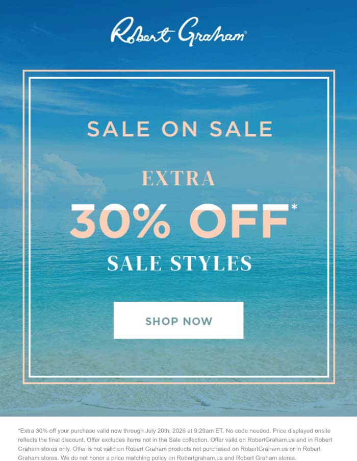 Robert Graham stores Coupon  Extra 30% off sale styles at Robert Graham, ditto online #robertgraham 