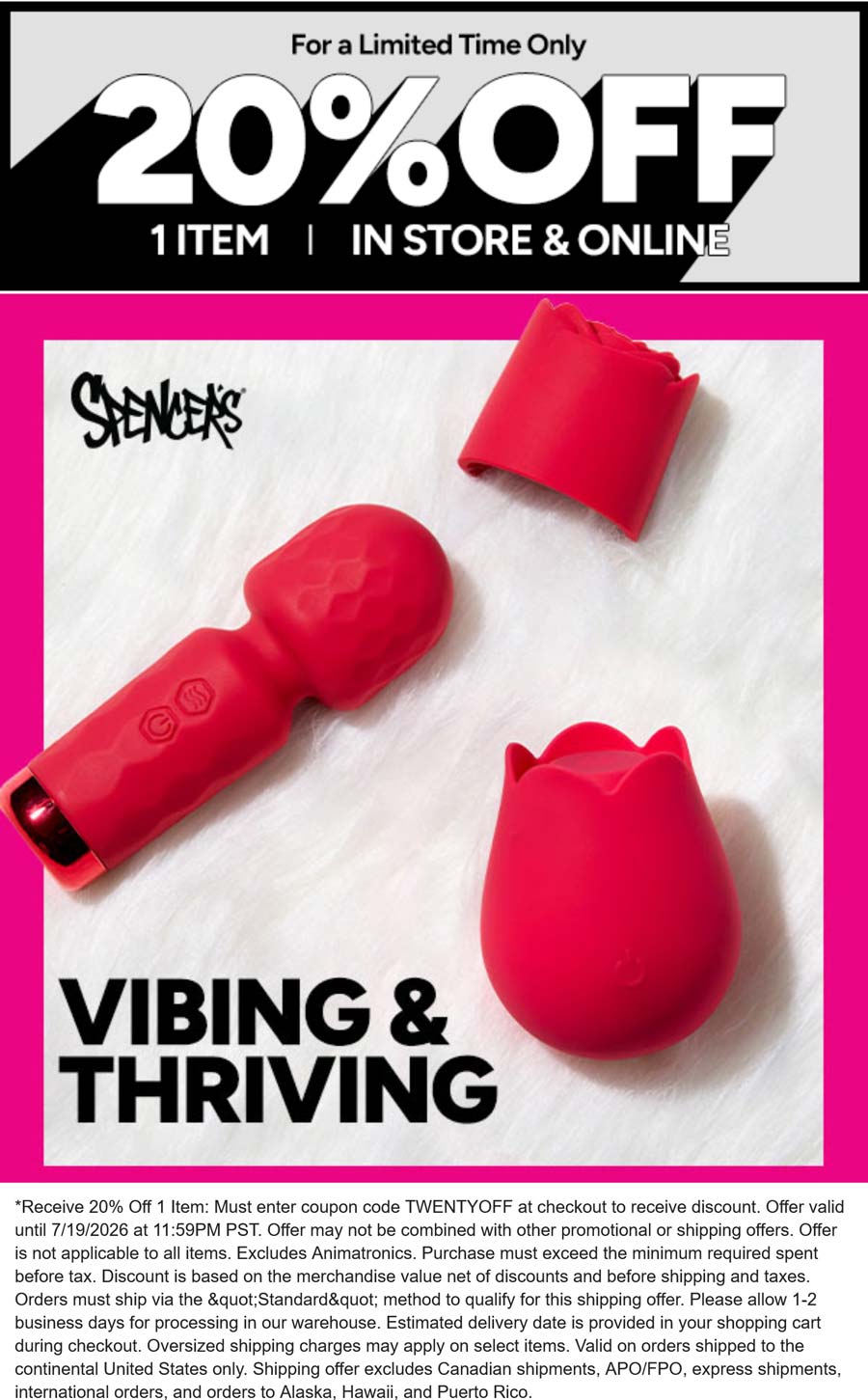 Spencers stores Coupon  20% off a single item at Spencers, or online via promo code TWENTYOFF #spencers 