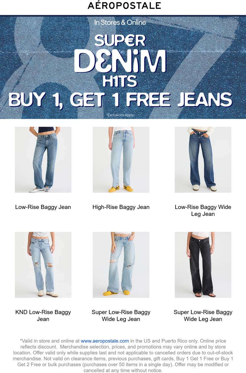 Aeropostale stores Coupon  Second jeans free at Aeropostale, ditto online #aeropostale 