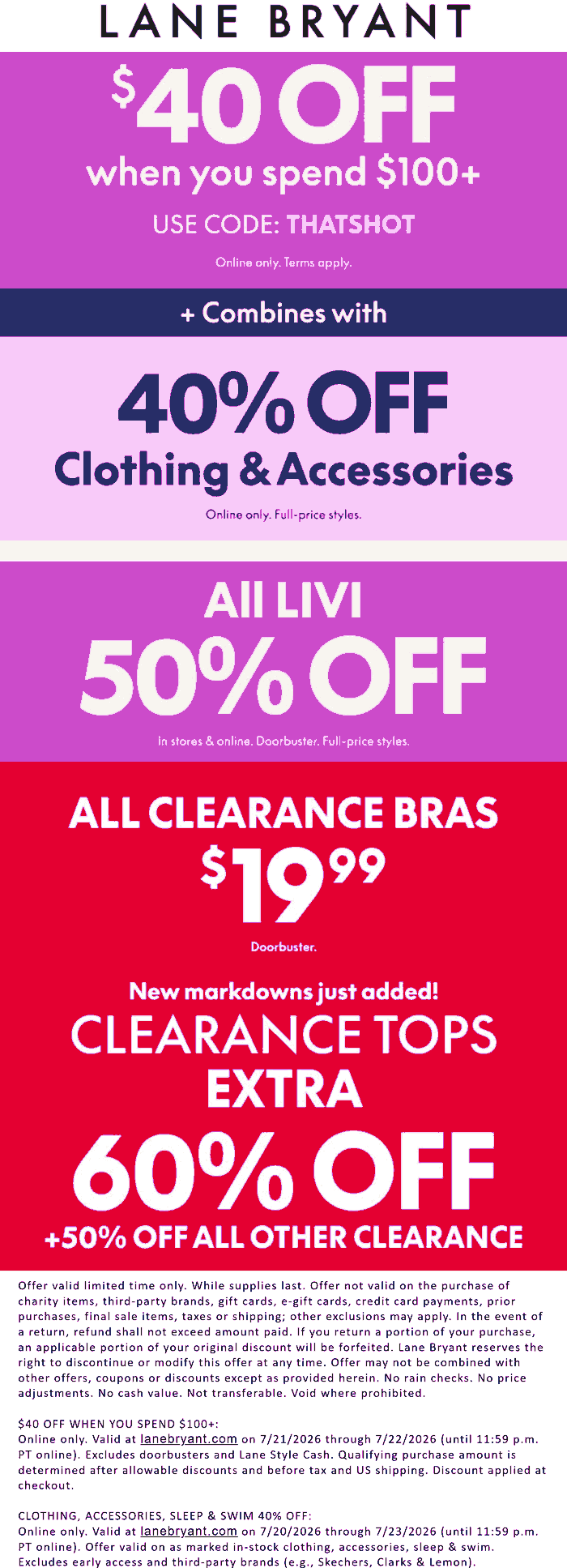 Lane Bryant stores Coupon  $40 off $100 & more online at Lane Bryant via promo code THATSHOT #lanebryant 
