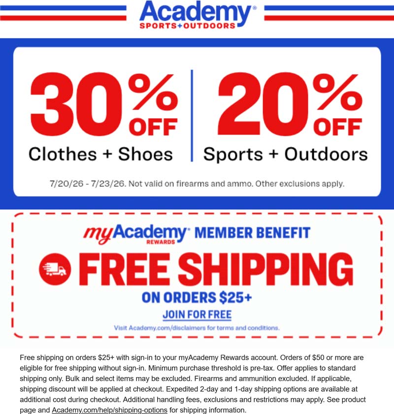 Academy stores Coupon  20-30% off online today at Academy Sports + Outdoors #academy 
