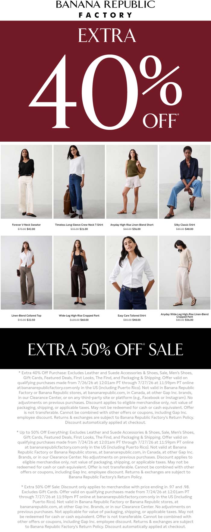 Banana Republic Factory stores Coupon  Extra 40-50% off online today at Banana Republic Factory #bananarepublicfactory 