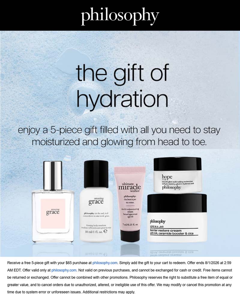 Philosophy Free 5pc on $65 online at Philosophy #philosophy Philosophy stores Coupon Free 5pc on $65 online at Philosophy #philosophy