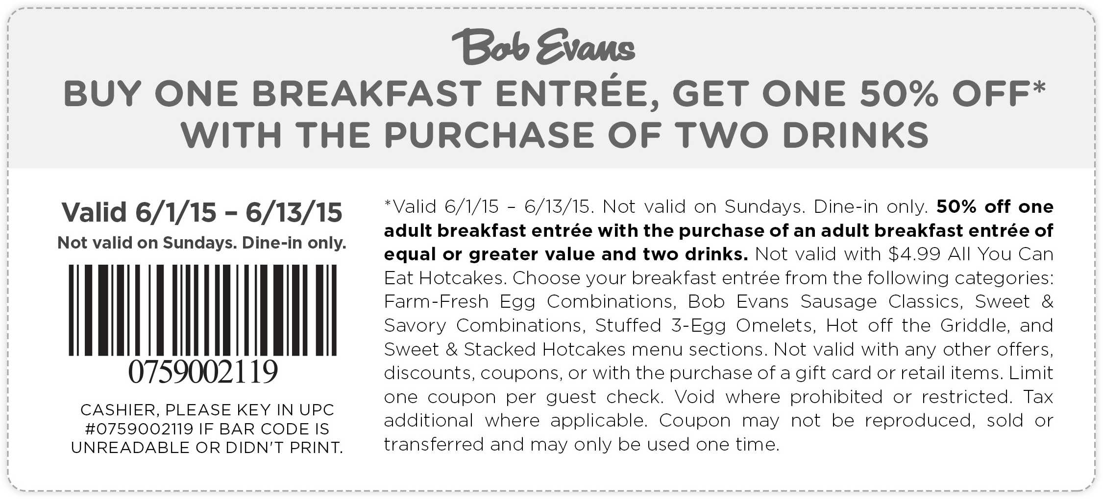 Bob Evans Coupon April 2024 Second breakfast 50% off at Bob Evans